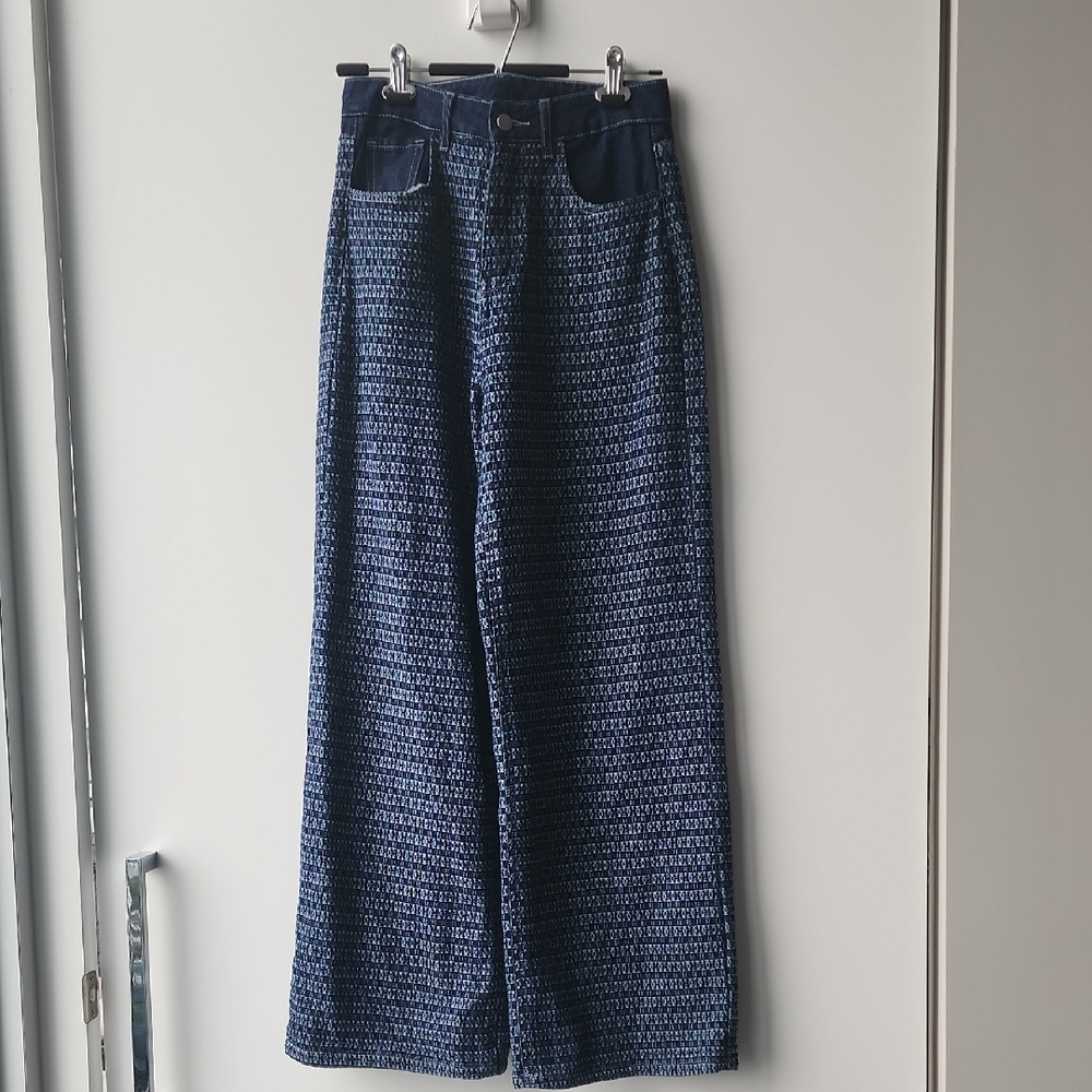 Anewsta Jacquard High Waisted Patterned Wide-Leg Denim Pants